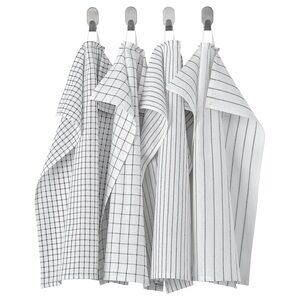 RINNIG Dish towel, white/dark gray/patterned, 18x24 "